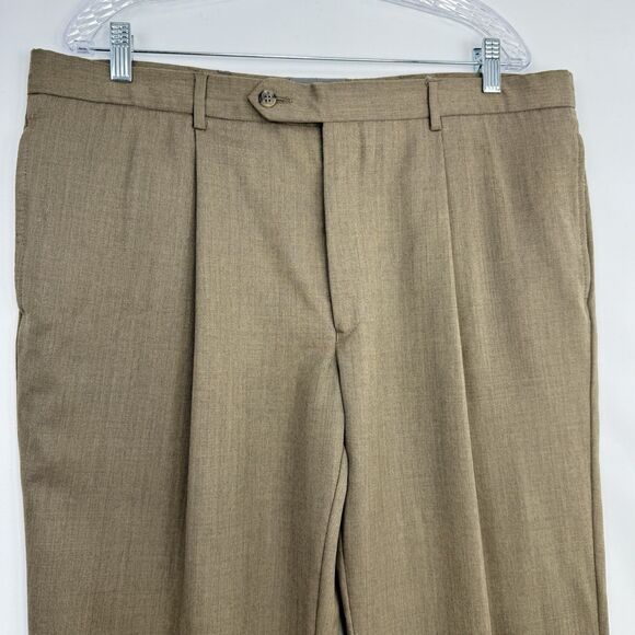 Paul Frederick Men’s 36x30 Brown Pleated Dress Pants Cuffed Wool Cashmere - Picture 8 of 16